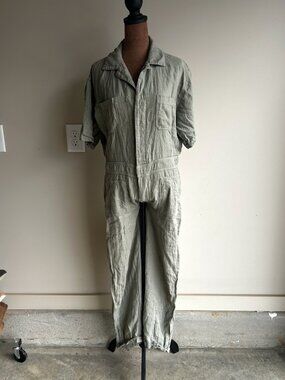 MATE The Label Linen Short Sleeve Jumpsuit Coverall Sage Green